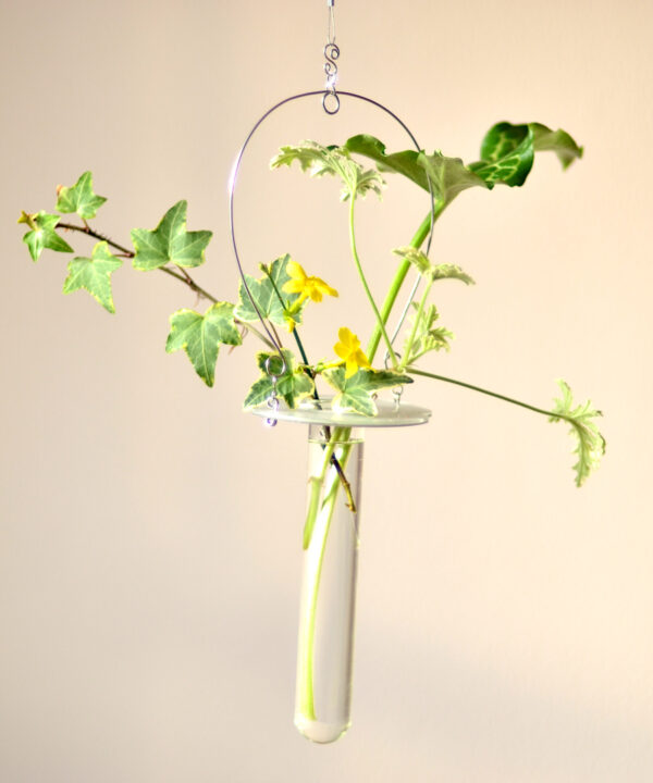 Kittiwake suspended vase (made with CDs cut to poppy-shape & stainless steel)