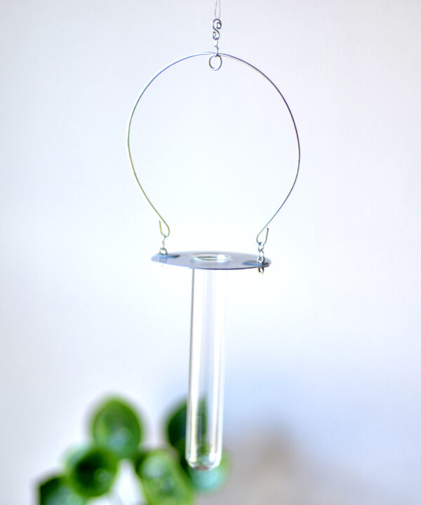 Kittiwake suspended vase made with aluminium small circle and stainless steel empty